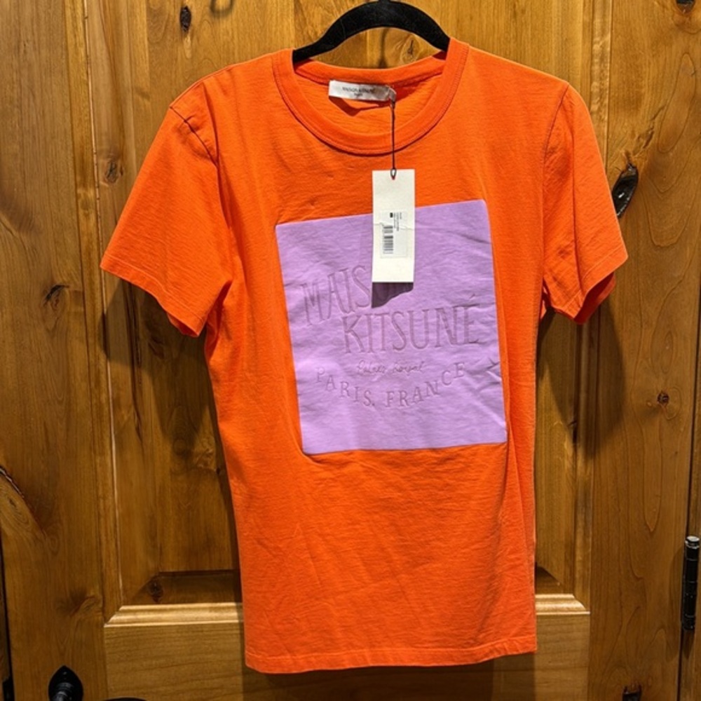 NWT Maison Kitsune Orange and Lilac Tee Shirt, Sz L